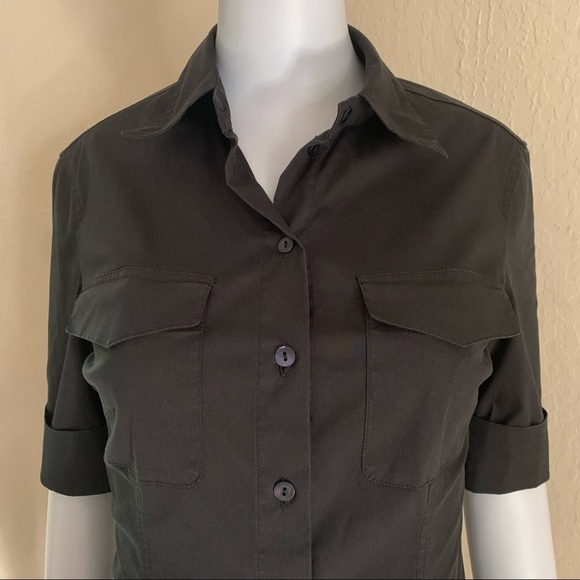 KENZO PARIS Poplin Stretch Button Up Black Blouse - Picture 3 of 15